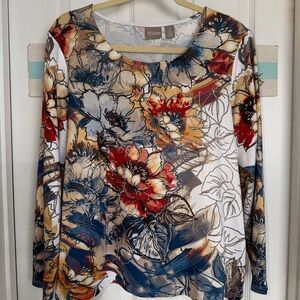 Chico’s Sweater Knit Floral Top Sz 2 (10-12 L)